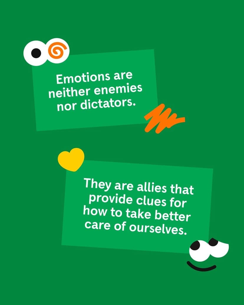 Zielona grafika Headspace z hasłem o emocjach